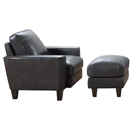 Contemporary Leather Chair and Ottoman Set